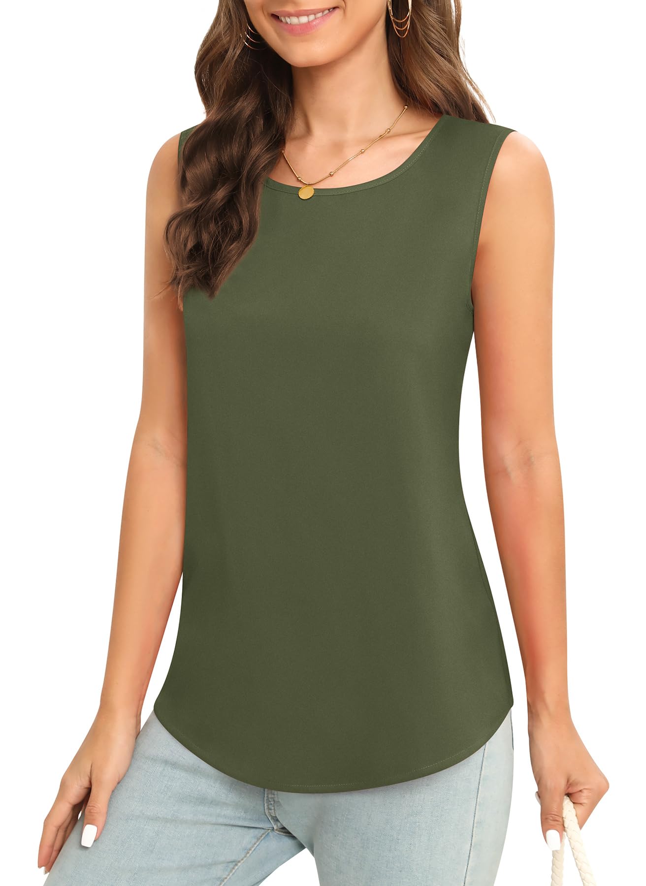 Women's Sleeveless Chiffon Tank Top Business Casual Blouse Tunic Top