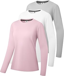 Pack of 3 Women's Sports Shirts Long Sleeve Breathable T-Shirts, U-Neck, Hiking Shirt, Running Training T-Shirt