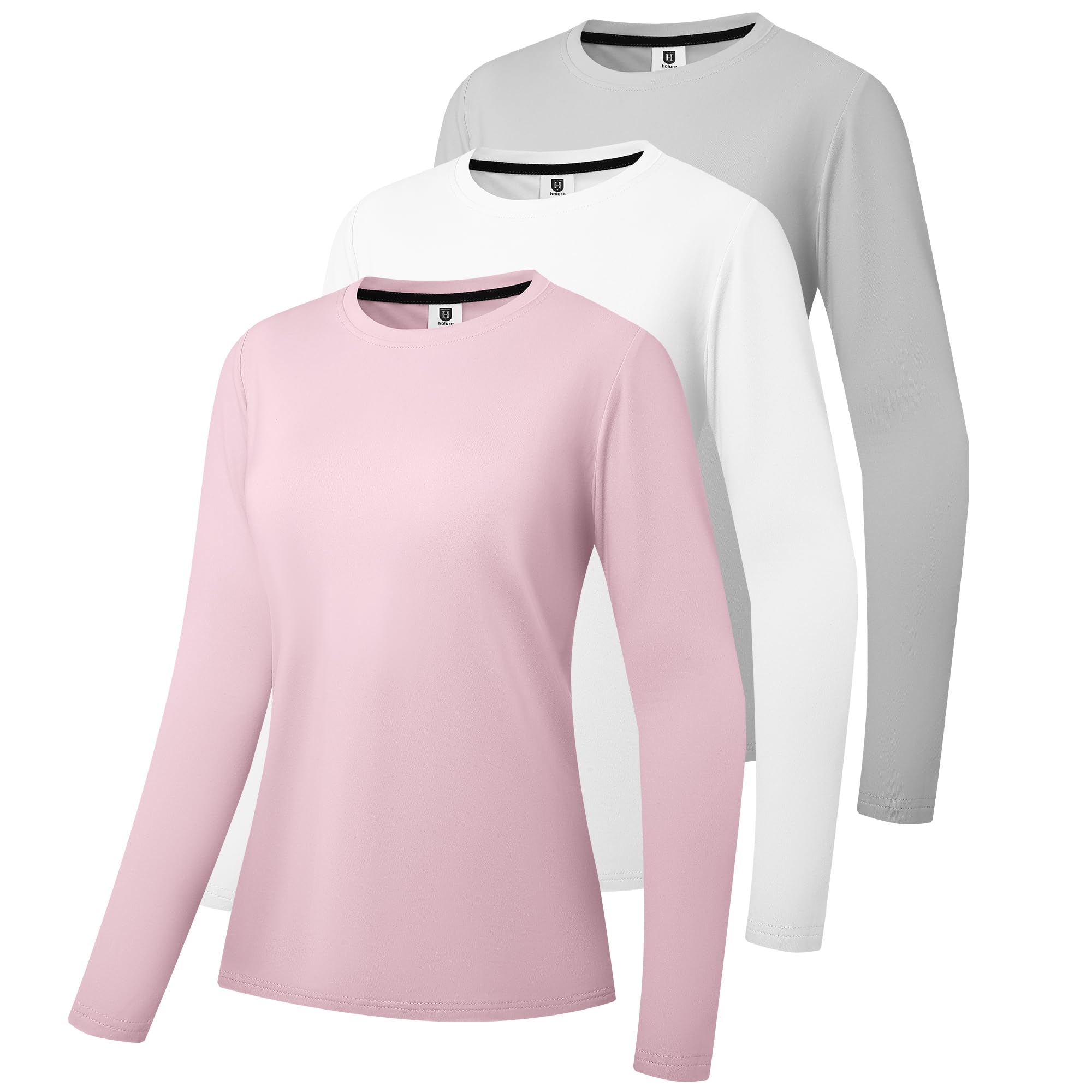Pack of 3 Women's Sports Shirts Long Sleeve Breathable T-Shirts, U-Neck, Hiking 