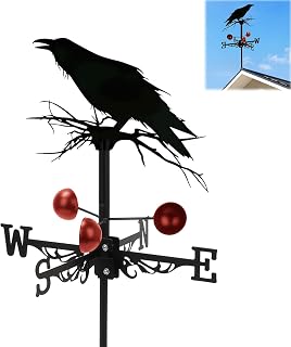 Crow Metal Weather Vane, Animal Weathervane Wind Outdoor Roof Mount | Personalized Direction Indicator, Wind Vane Decor for Farm Yard Chicken Coop Garden, Housewarming Gifts, Easy Installation