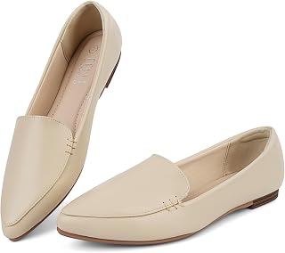 MUSSHOE Pointed Toe Flats for Women, Comfortable Business Casual Work Shoes, Slip On Loafers for Women with Arch Support, Office Walking Flats for All Day Standing