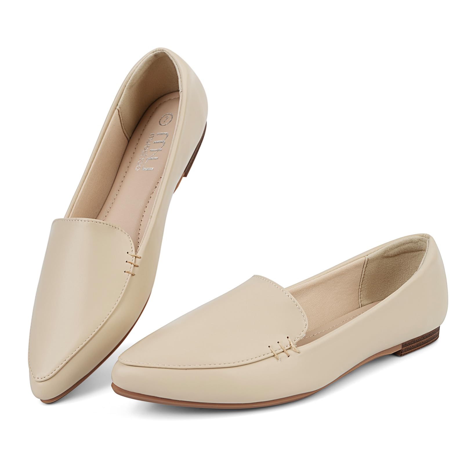 MUSSHOE Pointed Toe Flats for Women, Comfortable Business Casual Work Shoes, Sli
