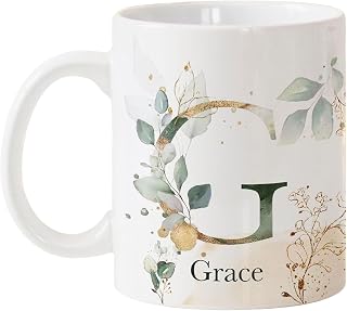 Pink Positive Personalised Gift Name Mug with Watercolour Flowers | Personalised Mugs for Women - Custom Initial and Name Flower Design - Personalised Mugs with Names
