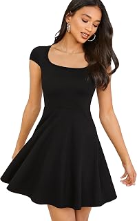 GORGLITTER Women's Scoop Neck Mini Dress with Short Cap Sleeve, High Waist, Ruffle Hem, A Line Swing Style - Summer Casual, Party, Travel, One Size
