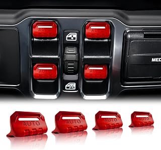 YUNXINGJV 4PCS Window Button Covers for Jeep Wrangler JL JLU Gladiator JT | Metal Window Switch Cover, Scratch Protection, Compatible with Jeep Wrangler JL/JLU 2018-2026 Gladiator JT 2020-2026 (Red)