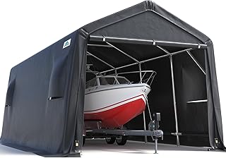 ADVANCE OUTDOOR 10X15 ft Garage Shelter Steel Metal Peak Roof Portable Storage Shed Carport for Motorcycle Boat, or Garden Tools with 2 Roll up Doors & Vents, Gray