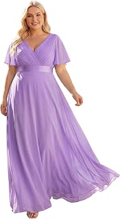 Ever-Pretty Robe de demoiselle d'honneur à double col en V pour femme, grande taille, 09890-PZ, lavande, 56
