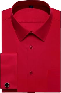 J.VER Men's French Cuff Dress Shirt Regular Fit Long Sleeve Spread Collar Metal Cufflinks