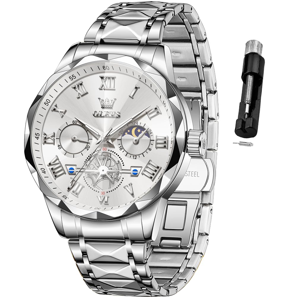 OLEVS Mens Luxury Casual Diamond Watches Big Dial Stainless Steel Waterproof Bus