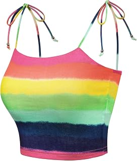Allegra K Women Rainbow Striped Tie Spaghetti Straps Summer Cami Tops