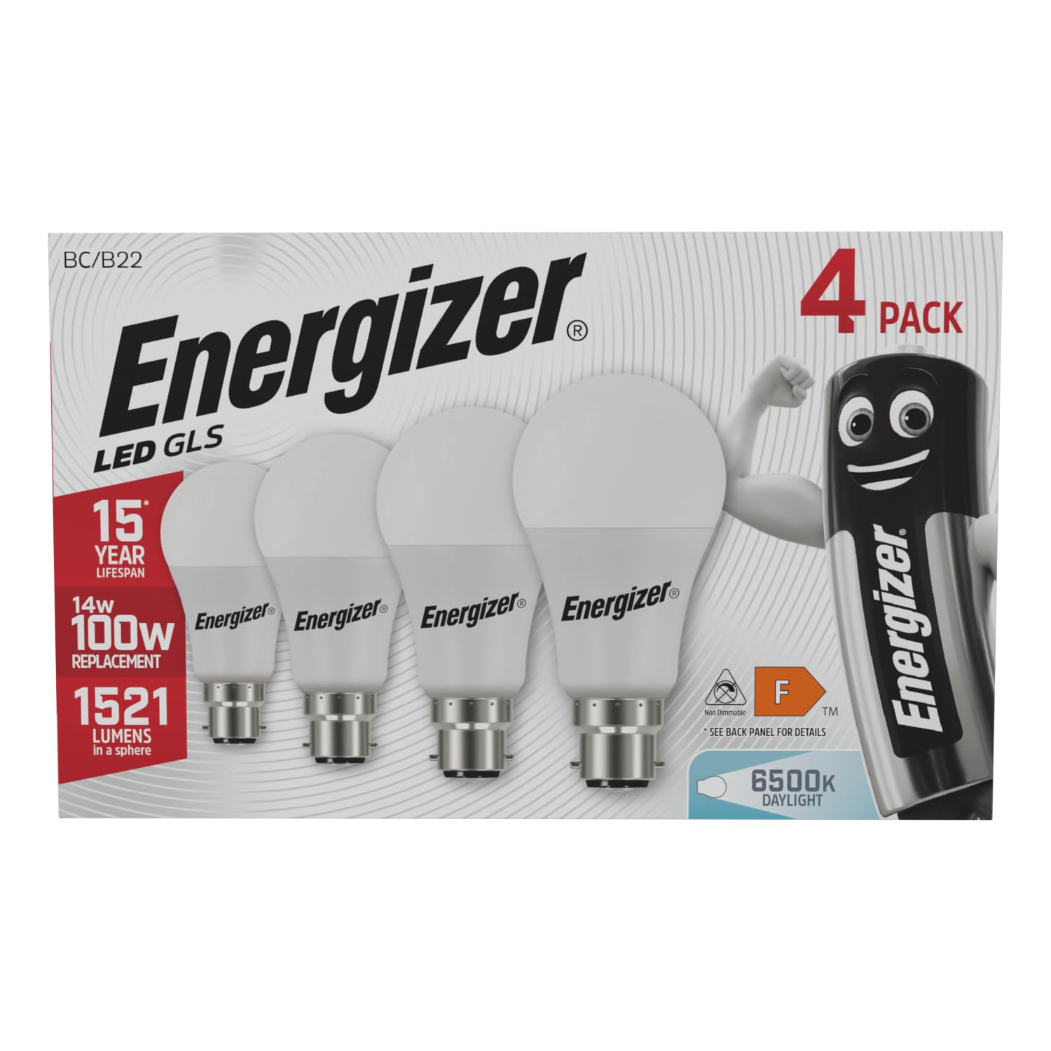 Energizer B22 Bayonet Light Bulbs, 1521lm, Daylight White 6500K, 4 Pack | Very b