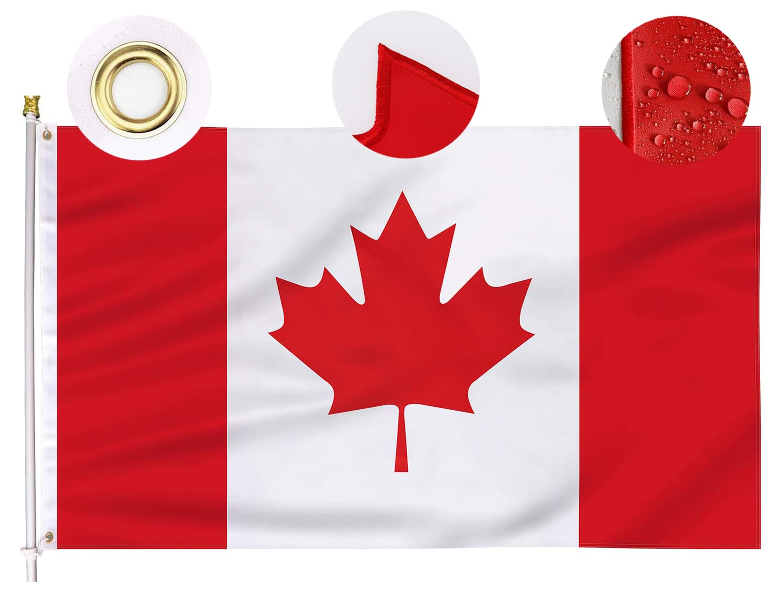 Canada Flag, 3X6 Ft Premium Canadian Flags - Embroidered Maple Leaf & 220D Heavy