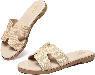 Women's Flat Sandals Fashion Ladies Slide Sandals Comfortable Slip On Leather Slippers for Casual Dressy Summer