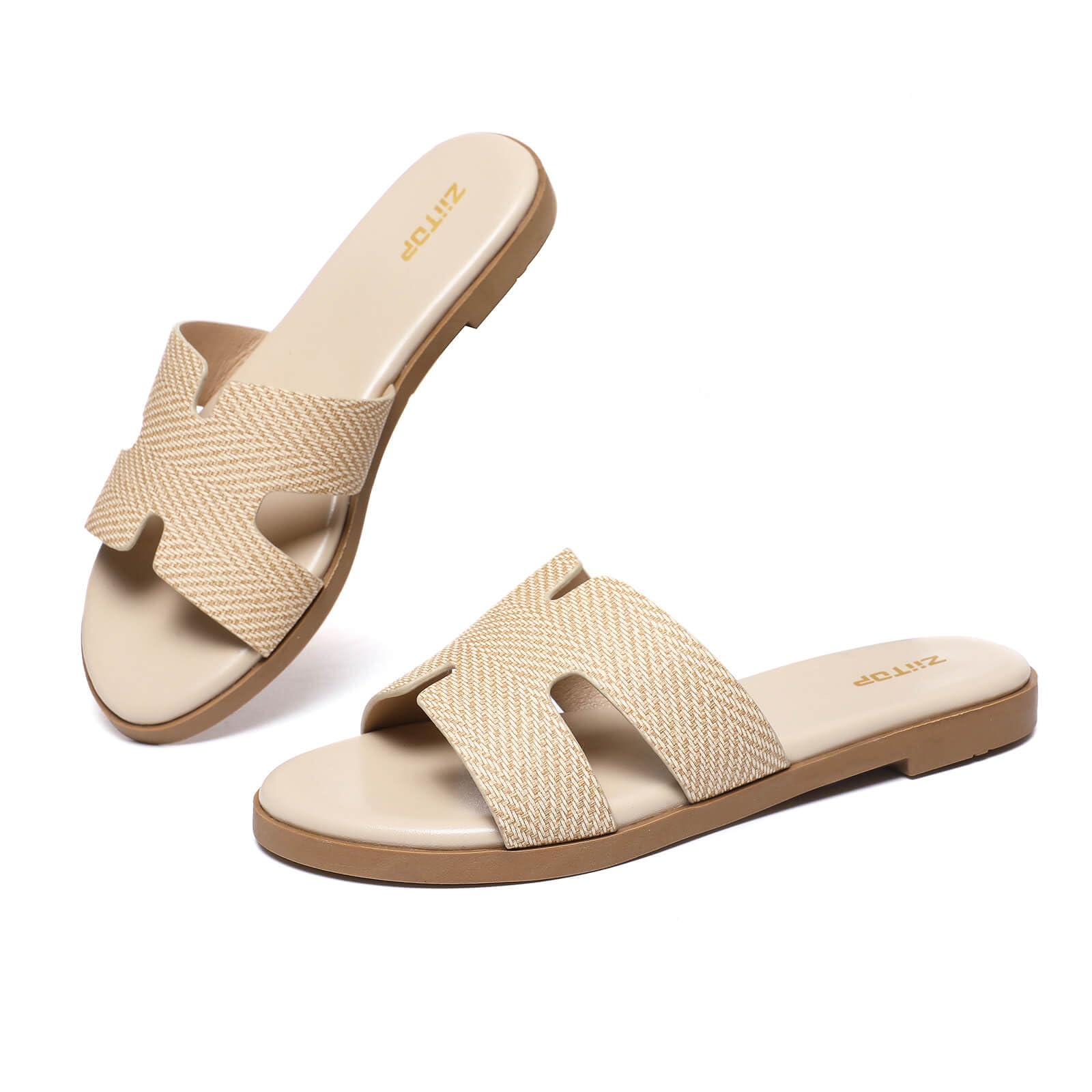 Women's Flat Sandals Fashion Ladies Slide Sandals Comfortable Slip On Leather Sl