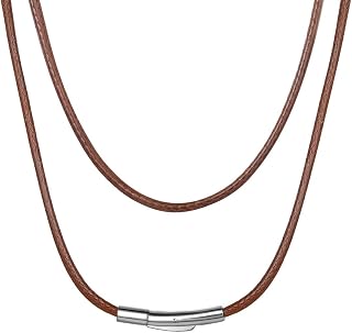 Leather Necklace Pendant Necklace with Pearl Men Custom Name Women Choker Braided Wax Chain [Brown/Black-Width:2mm/3mm-Length:16.1/18.1/20.1/21.7/26/28/76cm]Jewelry Gift