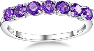 925 Sterling Silver 7 Stone Amethyst Blue Topaz Citrine Emerald Garnet Ruby Sapphire Birthstone Engagement Ring Size 6-10