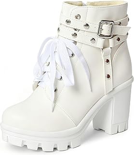 FOREADA Platform Boots For Women Black Chunky Boot Goth Ankle Booties Bead Lace Lolita Dress Shoes With Zipper