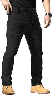Men's Stretch Tactical Pants Waterproof Ripstop Fabric Cargo Pants Lightweight Casual Hiking Outdoor Work Pants (No Belt)