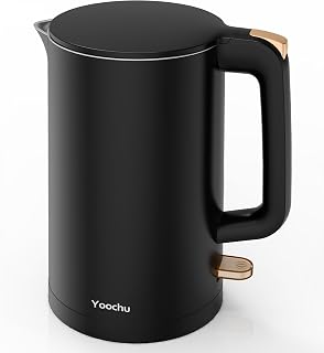 Yoochu Electric Kettle, Double Wall 1.7L Stainless Steel Cool Touch, Water Boiler & Heater, 1500W Hot Tea Pot, Boil Dry Protection & Cordless Base, BPA-Free, Black