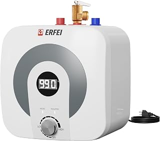 ERFEI 2.5 Gal Water Heater Electric, 110V 1500W Mini-Tank Under Sink Instant Hot Water Heater with Digital Display, Adjustable 86-149°F Temp, Pressure Relief Valve, Point-of-Use for Kitchen & RV