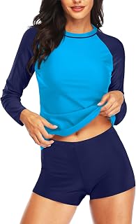 Daci Women Two Piece Rash Guard Long Sleeve Swimsuits UV UPF 50+ Swim Shirt Bathing Suit with Boyshort Bottom