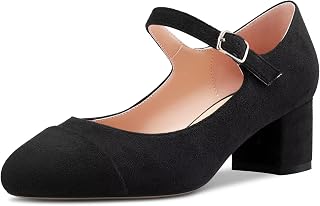 Castamere Women's Chunky Mid Width Round Heel Pointed Mary Jane Pumps Wedding Office Casual 5 CM Heels