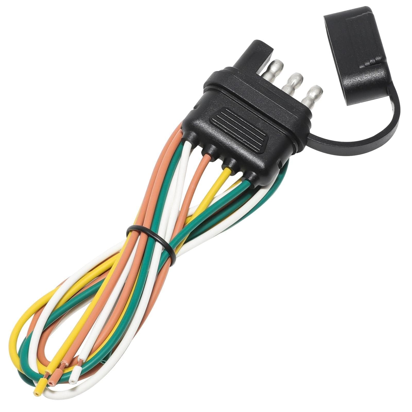 MECMO 4-Way Flat Trailer End Connector 25 Inch, 16AWG 4 Prong Wiring Harness Plu