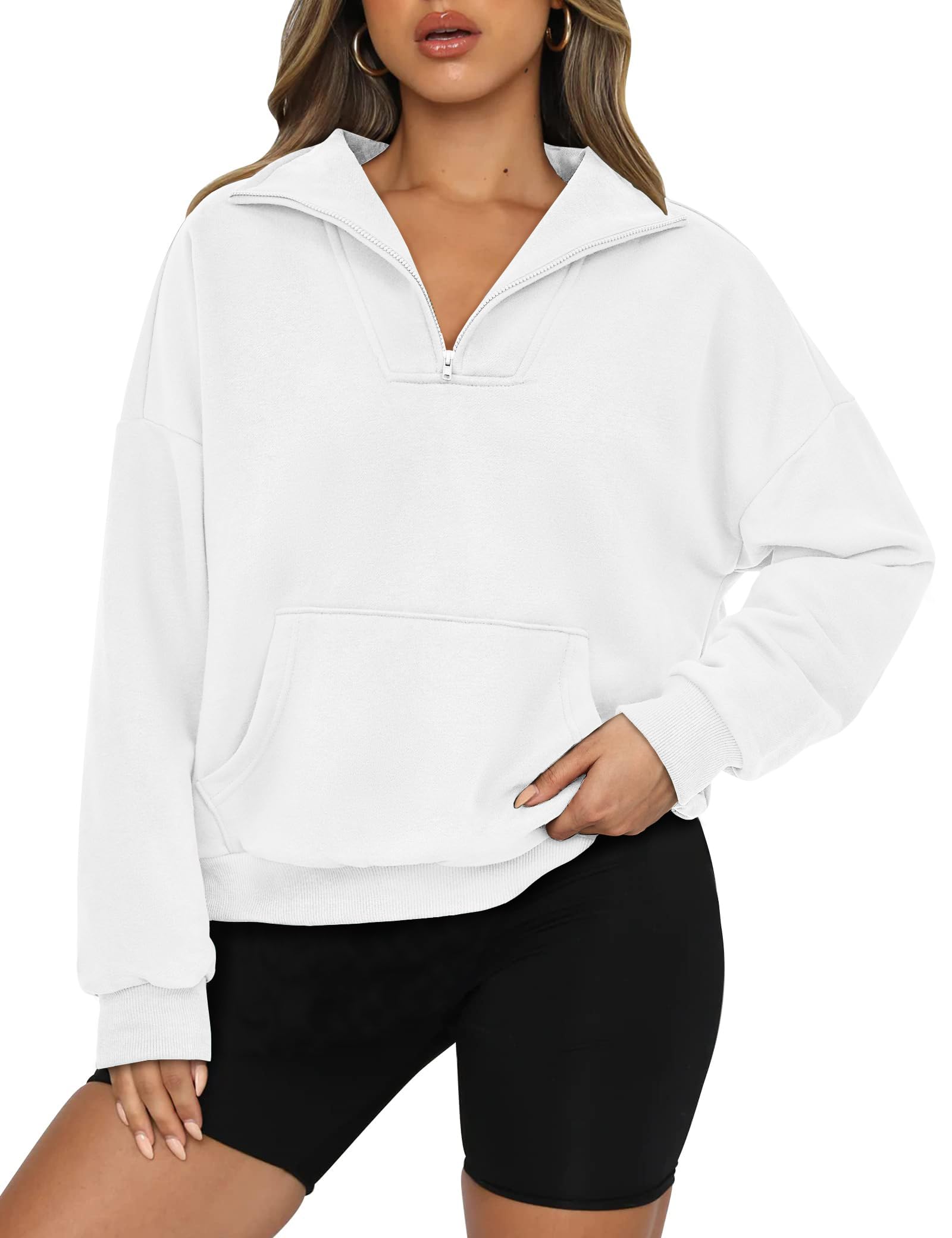 PRETTYGARDEN Women's Autumn Winter Long Sleeve Quarter Zip Casual Pullover Sweat