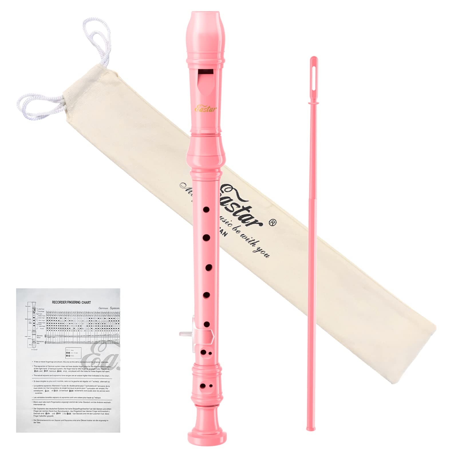 Eastar German C Soprano Recorder for Kids Beginners Kit, Pink, ERS-21GP