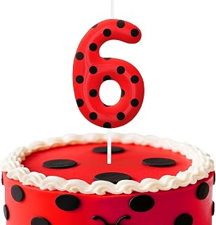 Ladybug Number 6 Birthday Candles, Red and Black Polka Dot Cake Topper for Boys Girls Cake Decorations, Birthday Decorations Party Supplies, Number Candles for Party Decor
