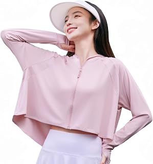 CALCIFER Women's Rash Guard, Sunscreen, Rash Hoodie, UV Protection, UPF 50+, Long Sleeve, Thin, Short Length, Overwear, Body Cover, Cape-Style, Brim, Finger Holes, Face Protection, Sun Protection, UV