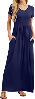 GRECERELLE Abito estivo da donna, casual, a maniche corte, girocollo, con tasche, taglie S-3XL, Blu navy, XX-Large
