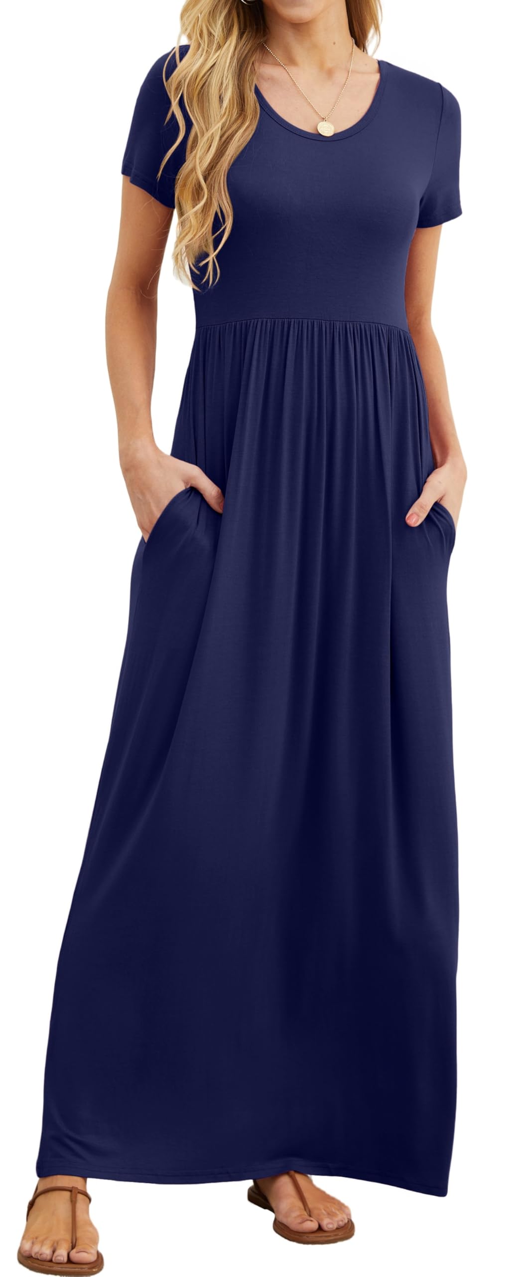 GRECERELLE Abito estivo da donna, casual, a maniche corte, girocollo, con tasche