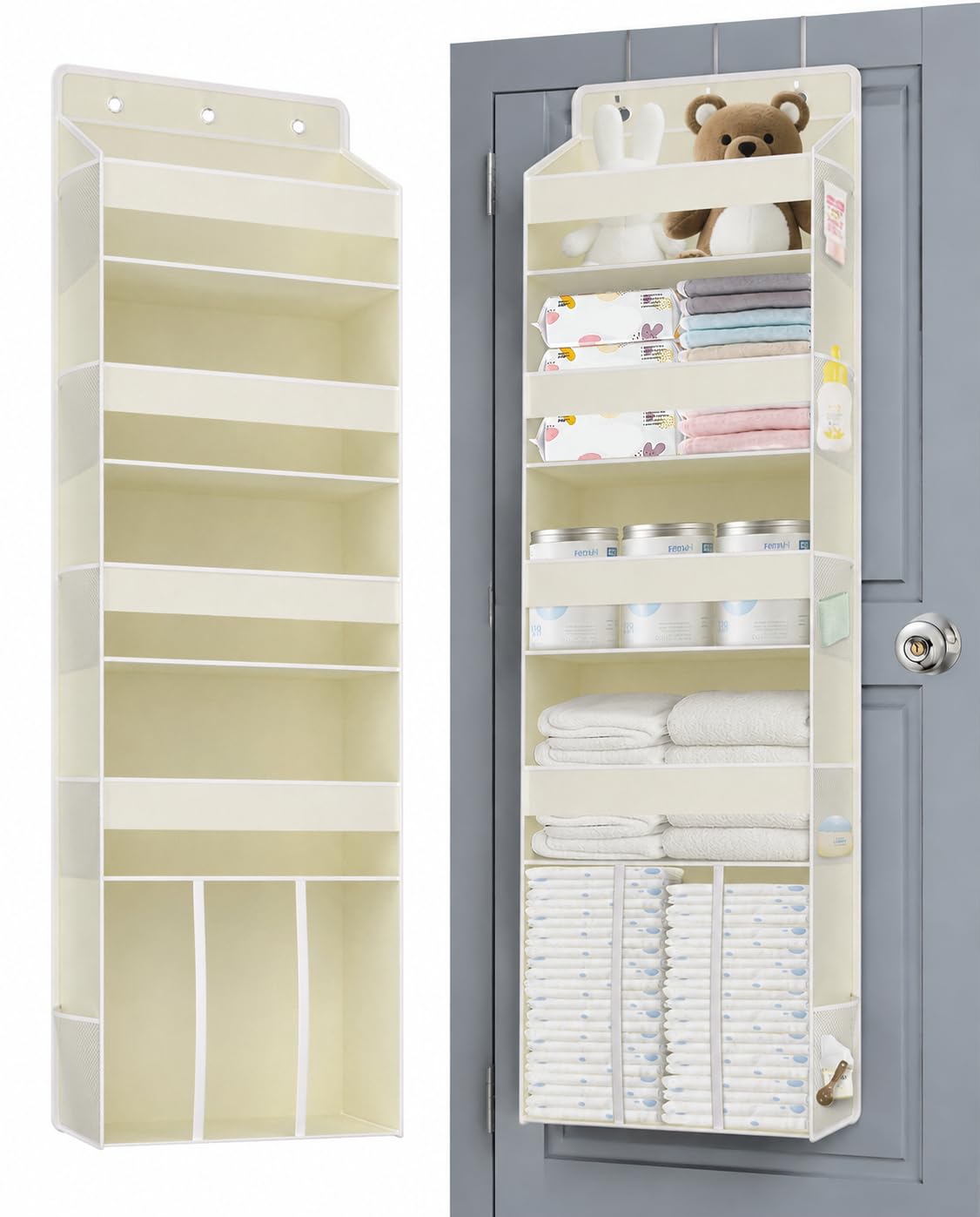 Beige Over-the-Door Nursery Organizer for Baby Stuff and Infant Essentials | Equ