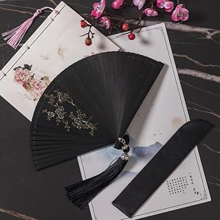 Bamboo Fan Handmade Ancient Style Japanese Classical Folding Fan Art Fans Black Hand Fans Accessories(Style 5)