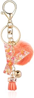 Orange Alphabet Initial Keychain for Women Handbag Purse with Tassel Charm