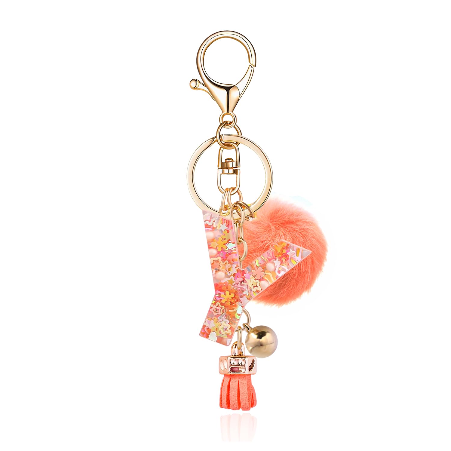 Orange Alphabet Initial Keychain for Women Handbag Purse with Tassel Charm
