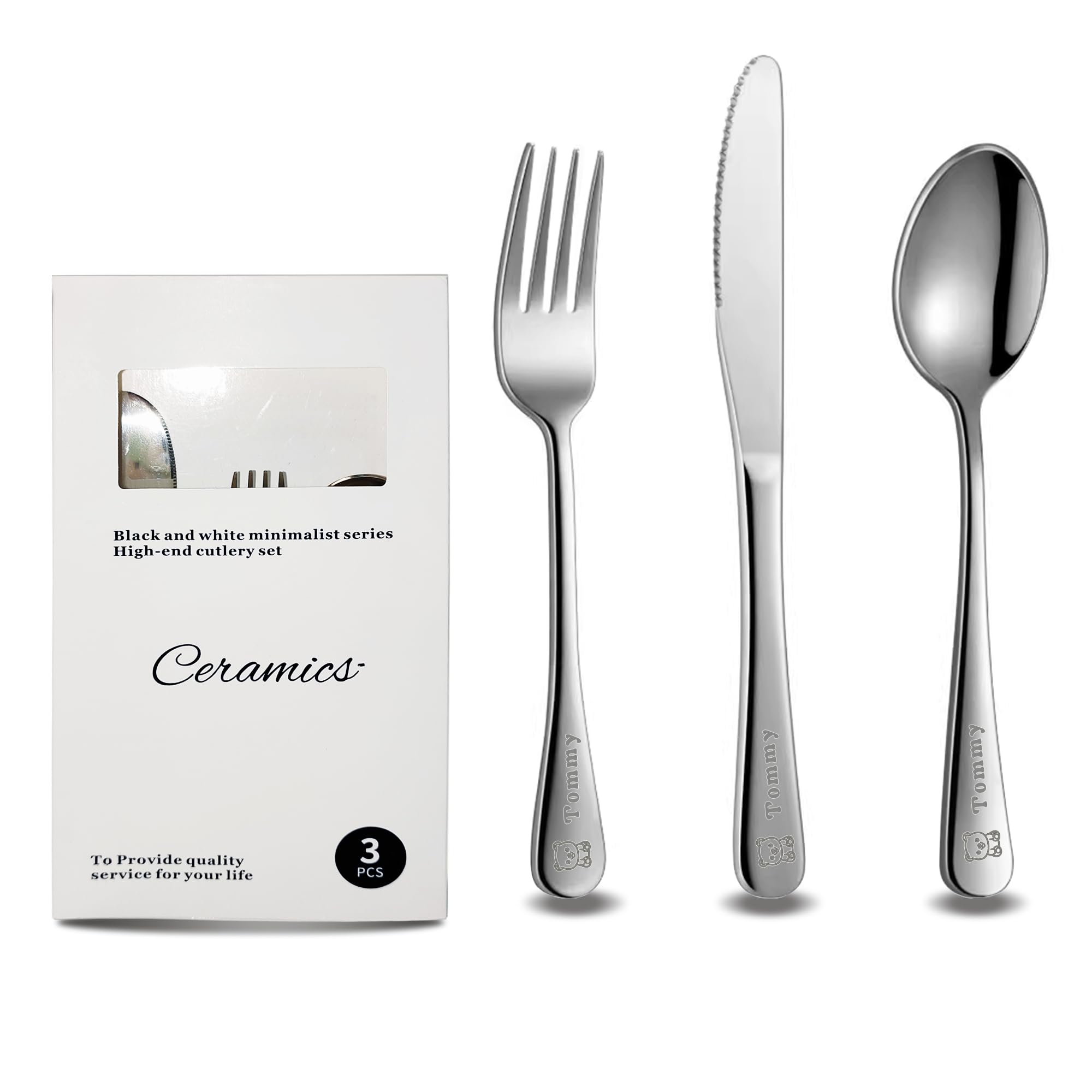 Custom Engraved Kids Cutlery 3pcs Set, Christening Birthday Children Gift | Stai
