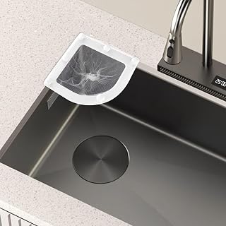 Corner Sink Strainer with 30 Large Filter Mesh Bags Sink Food Catcher Holder Fits Most Kitchen Sizes (White)