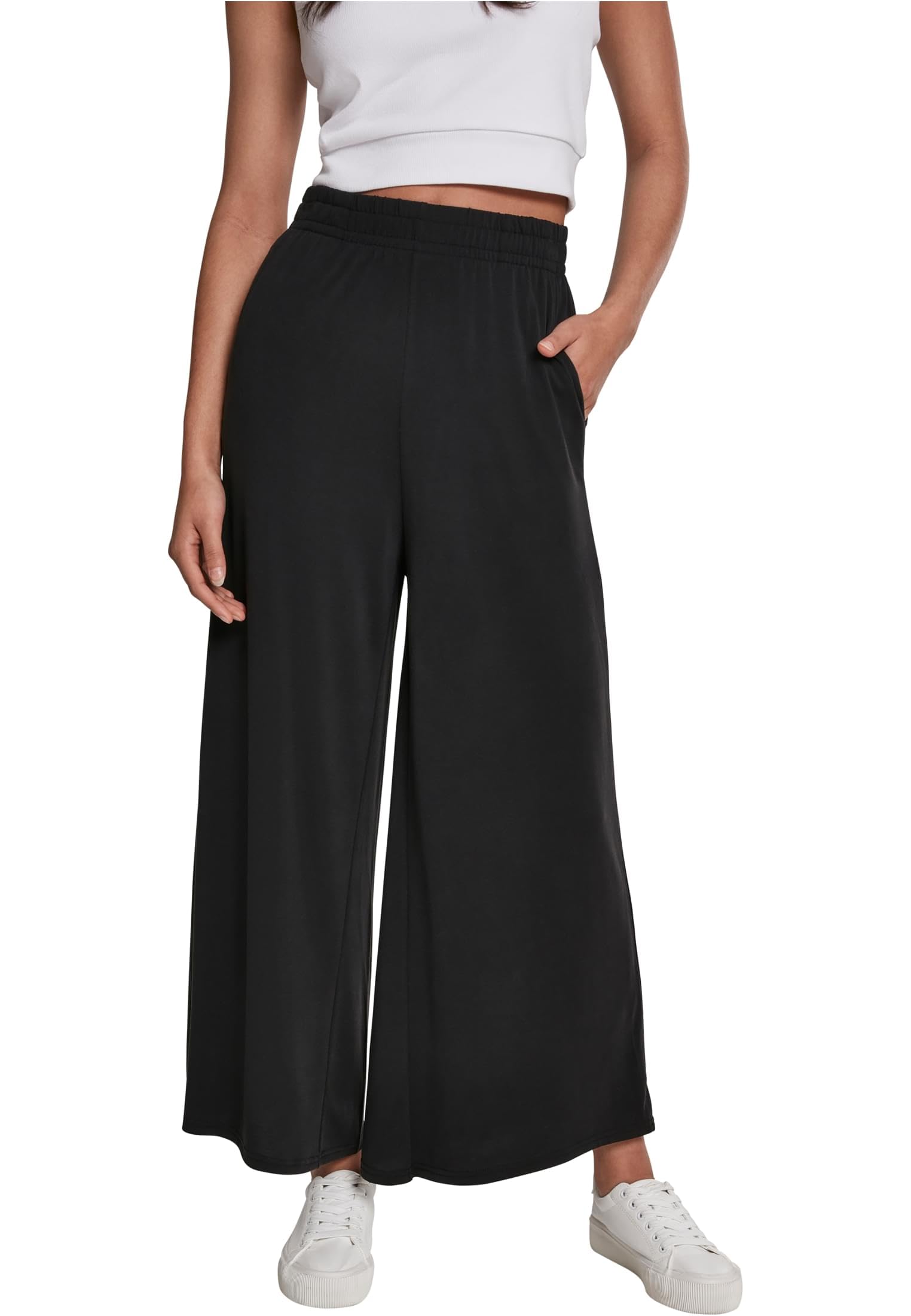 Urban Classics Women's Wide Leg Trousers Black Canvas Trousers 77% Modal, 23% Po