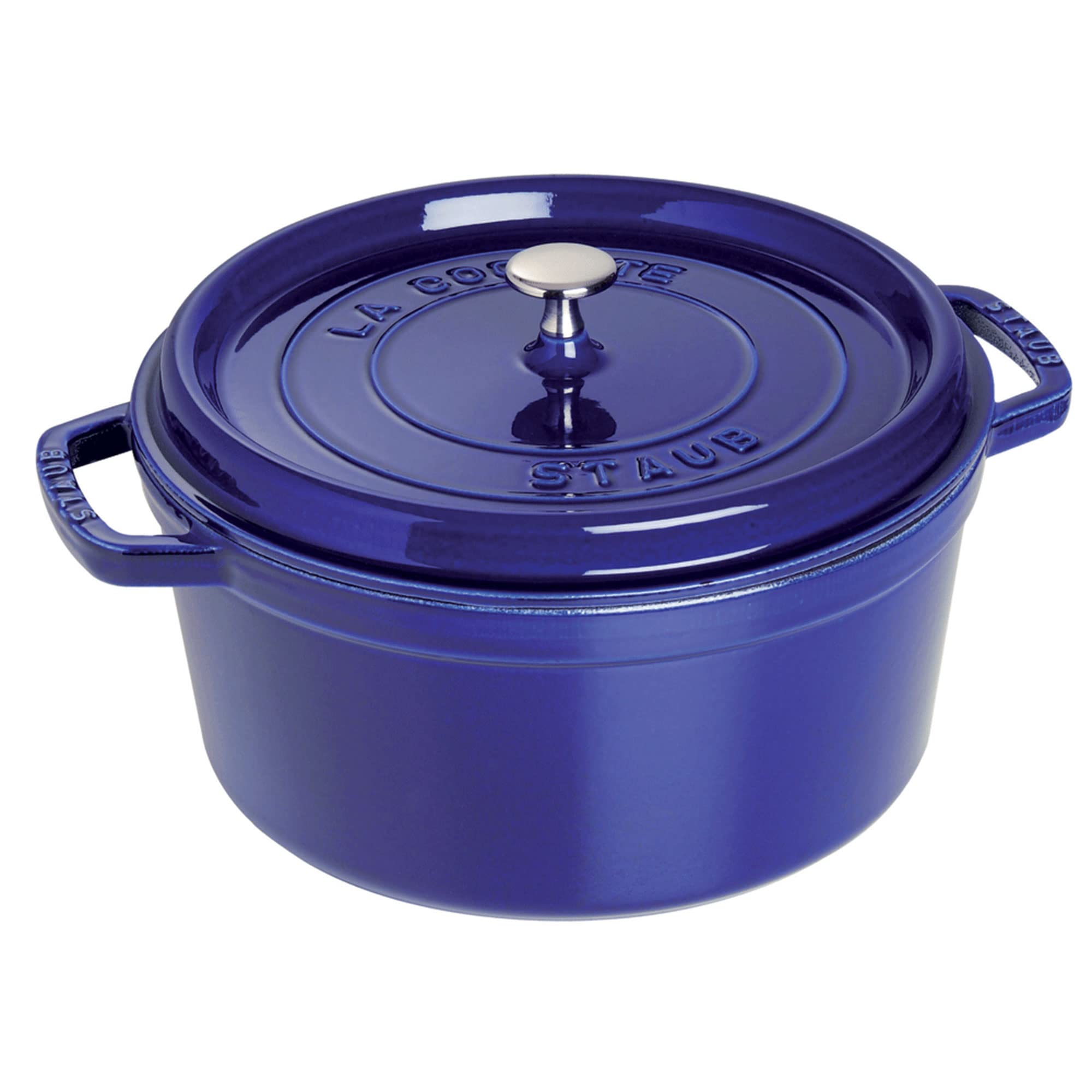 Staub Round Casserole Dish with Lid, dark blue