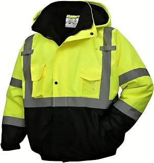 Hi Vis Safety Bomber Jacket for Men, High Visibility Winter Coat