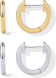 PAVOI Huggie Earring Set for Women, 14K Gold Plated, Two Tone Gold, Size 12