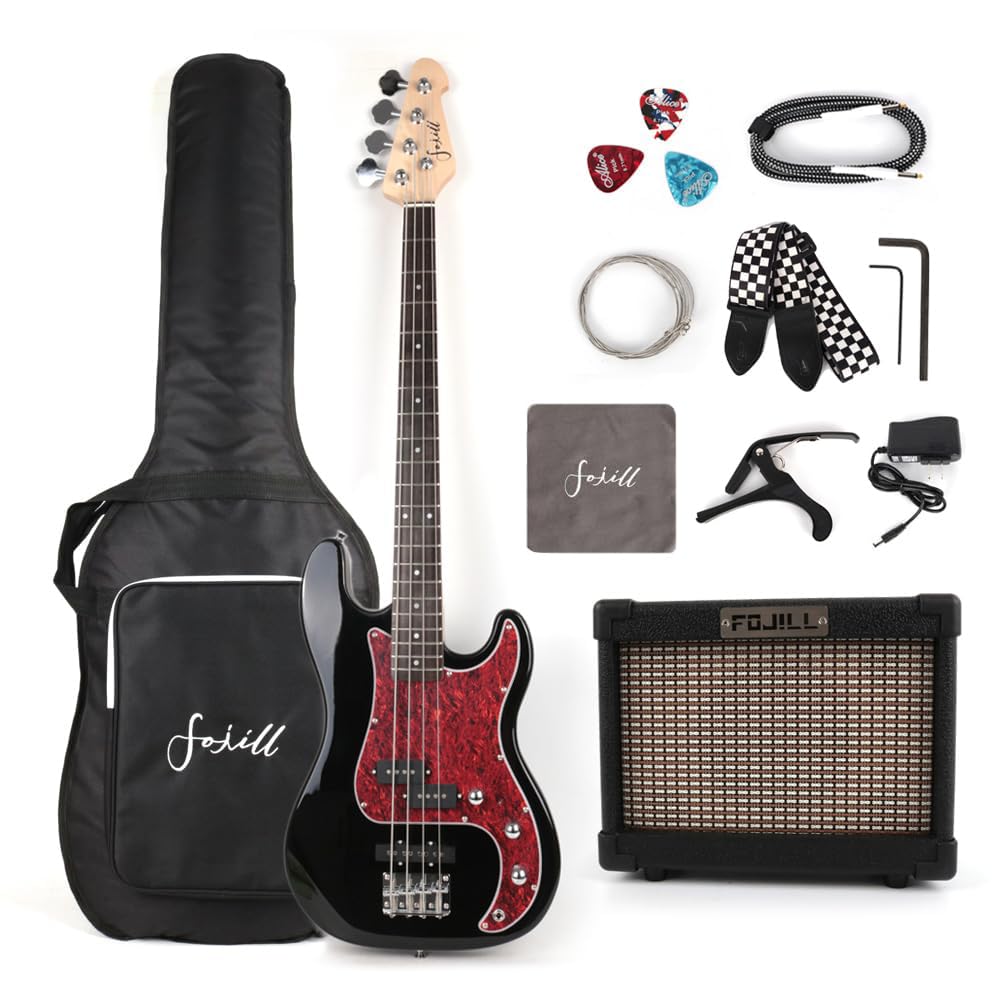 Fojill Full Size 4 Four String Electric Bass Guitar 10W Battery Power Bluetooth 
