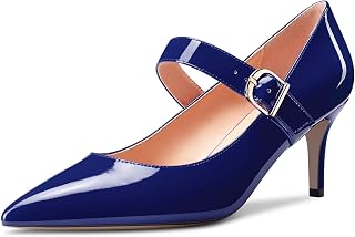 Saekcted Women's Stiletto Mid Kitten Heel Pointed Toe Pumps Mary Jane Slip-on Dress Shoes 6.5 CM Heels