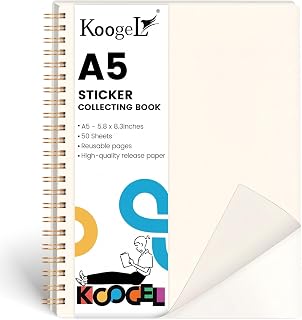 Koogel Sticker Collecting Book, 5.8 x 8.3 Inch Sticker Storage Album | Glossy Release Paper with 50 Sheets , Reusable Stickers Organizer Book for Kids and Collectors