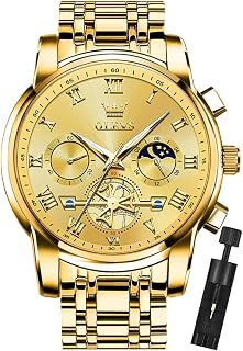 OLEVS Luxury Mens Chronograph Lunar Phase Two Tone Stainless Steel Waterproof Luminous Business Calendar