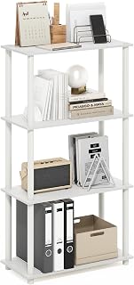 Furinno TURN-N-TUBE Storage Shelves, 4-Tier Toolless Book Shelf, Corner Shelf, Toolless Open Shelves, for Organization and Storage, Living Room, Garage, Home Office, White