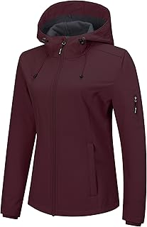 Outdoor Ventures Women's Softshell Jacket with Hood Fleece Lined Warm Lightweight Waterproof Windproof Insulated