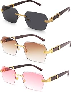 Hycredi Rimless Rectangle Sunglasses for Women Men, Retro Y2K Shades